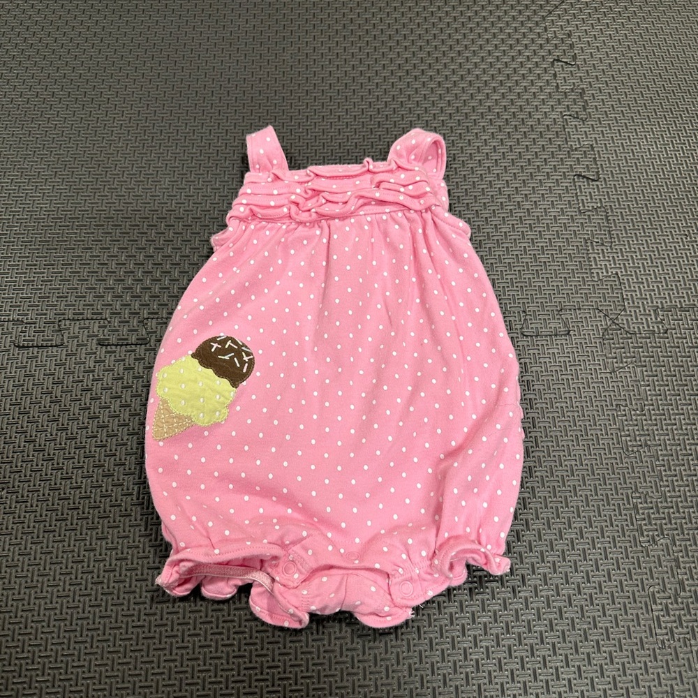 3/24$ Gymboree Pink Polka Dot Romper with Ice Cream Design size 0-3 months